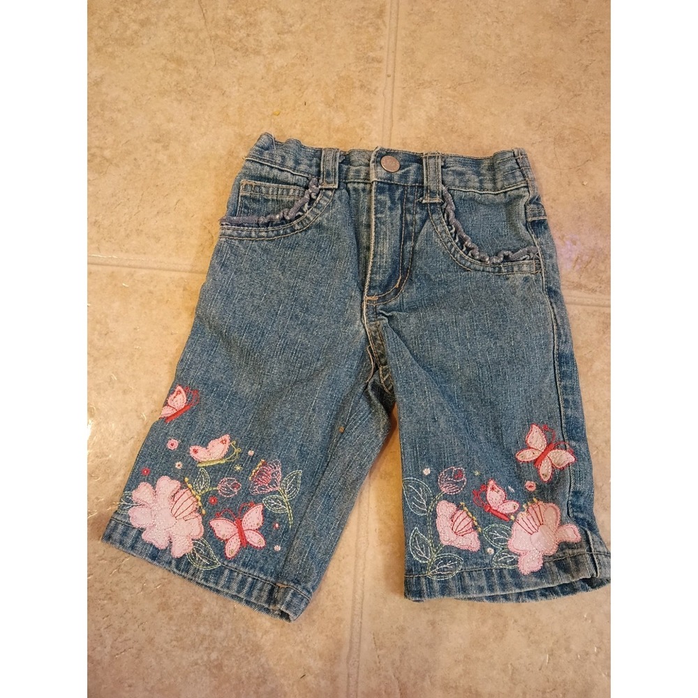 Vintage 90s Y2K Faded Glory Jeans Butterfly Embroidered Baby Girls 12 Months